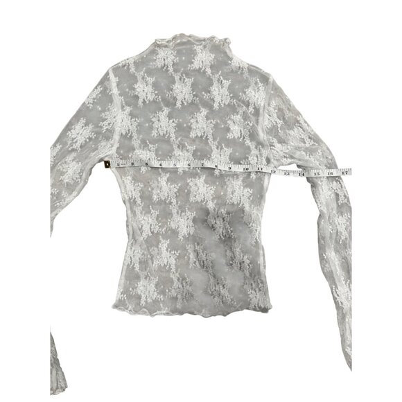 Sheer White Floral Embroidered Long Sleeve Mock Neck Top Womens S Polyester Blen - Picture 3 of 7